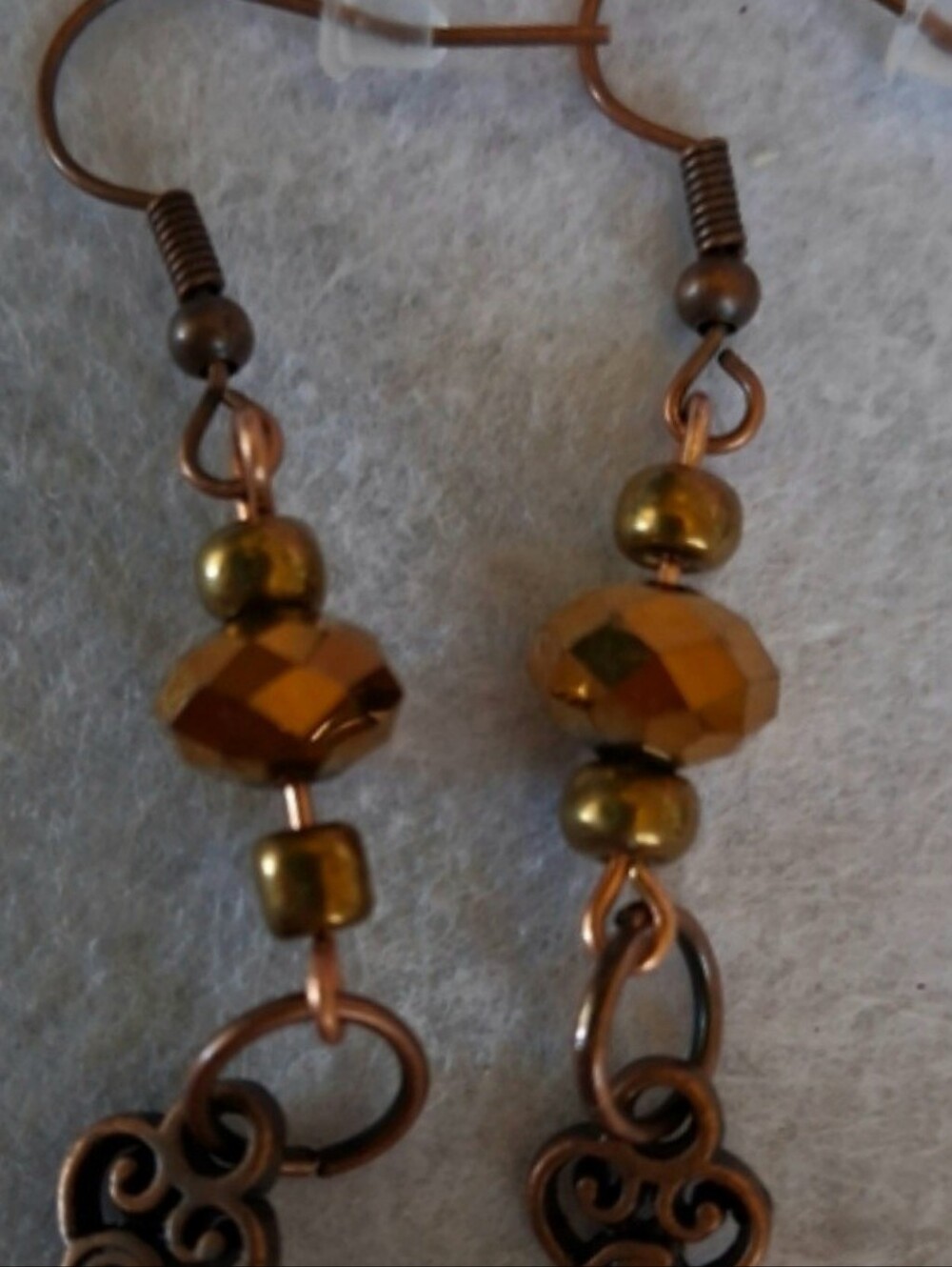Handmade Copper-Tone Dangle Earrings - Gold/Bronze Tone Beads